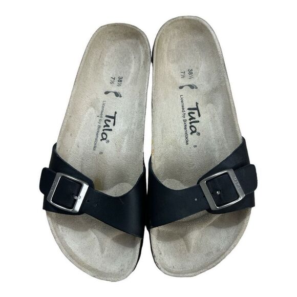 Tula By Birkenstock US 7.5 EU 38.5 Black Leather Strap Bed Sandals Comfort - Picture 4 of 11